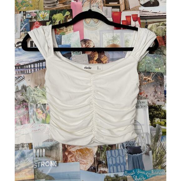 Elodie Tops - White Elodie Shirred Sleeveless Crop Top S